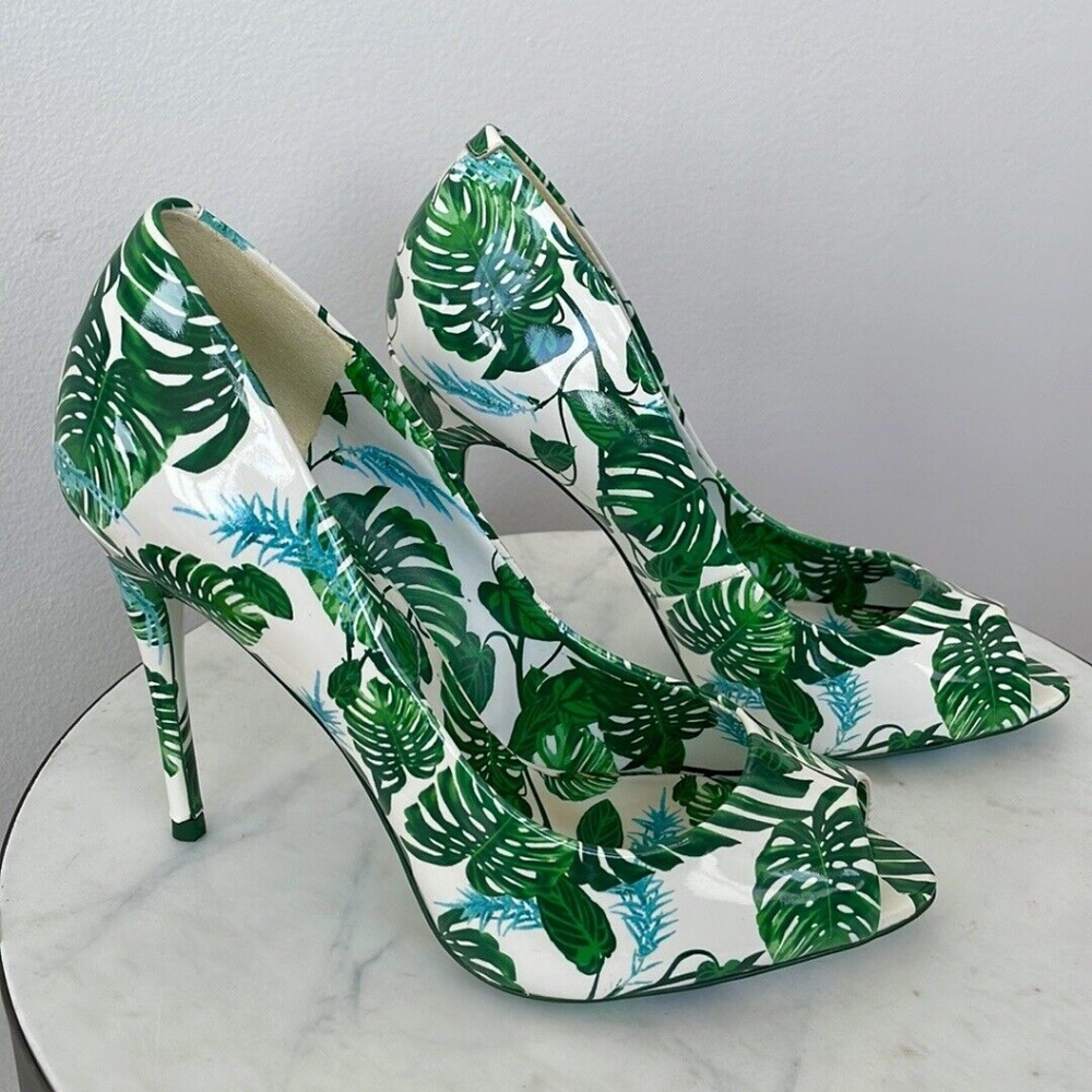 Aldo Stella Tropical Leaf Peep Toe Stilettos Size 6.5